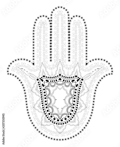 Muslim Filigree Dotted Ornament - Vector Hamsa Hand Symbol - Hand of Fatima
