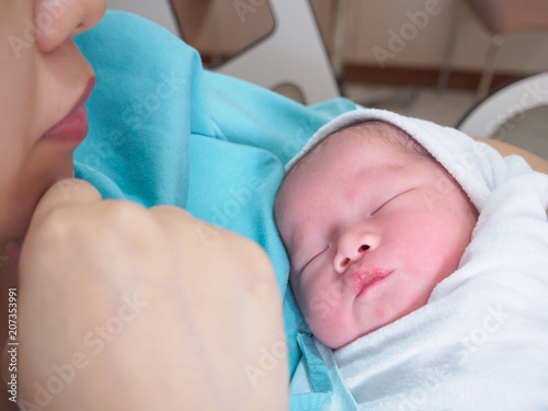 Happy Mother and Newborn Baby at the hospital