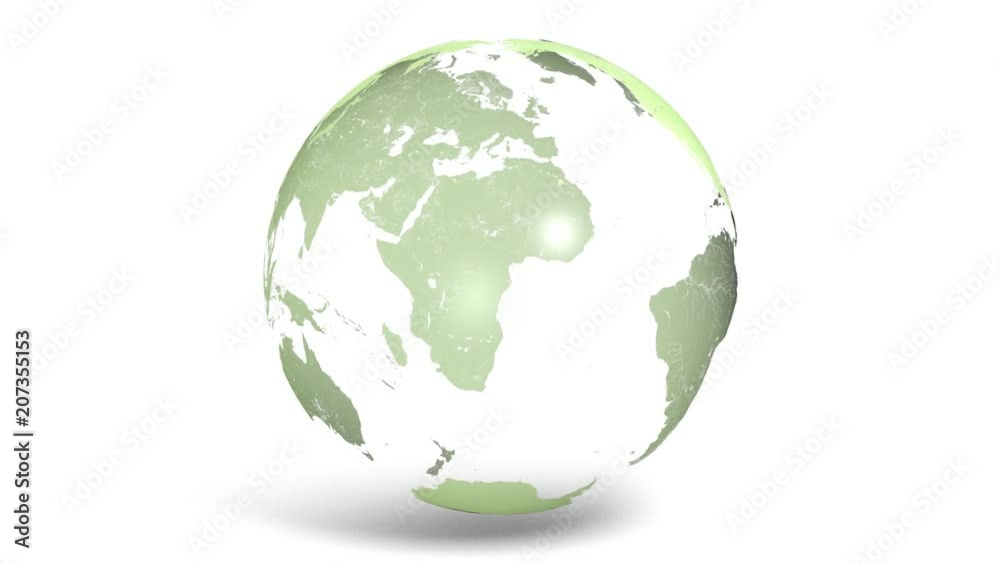 A stylized seamless looping animation of just the continents of the Earth in green rotating on a white background. A stylized seamless looping animation of just the continents of the Earth in green rotating on a white background.