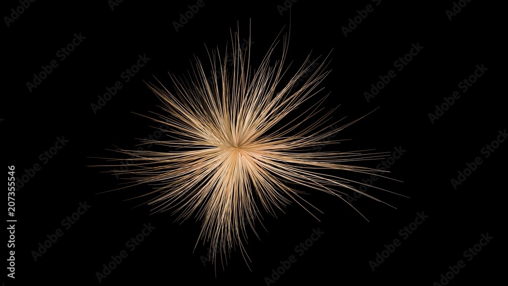 3d flower form with graceful waving tendrils. Thick density. Wide view. 3d render