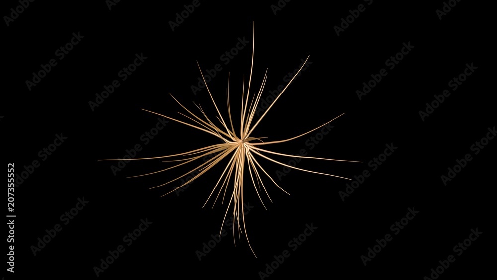 3d flower form with graceful waving tendrils. Thin density. Wide view.3d render