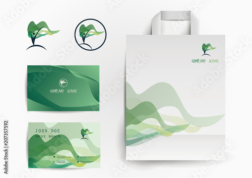 green icons and business cards