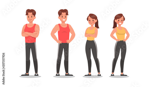 Fitness man and woman doing exercise character vector design. Healthy lifestyle no5