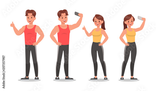 Fitness man and woman doing exercise character vector design. Healthy lifestyle no7