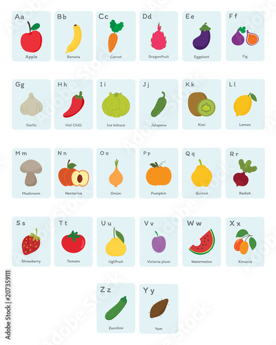 set of vegetable and fruit alphabet.