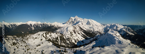 Beautiful aerial panoramic mountain landscape view. Taken in Artist Point, Northeast of Seattle, Washington, United States of America.