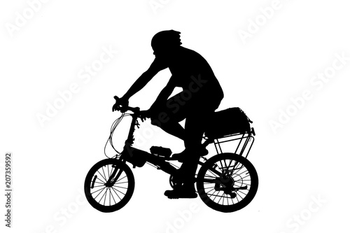 Silhouette man and bike relaxing on white background. © rathchapon