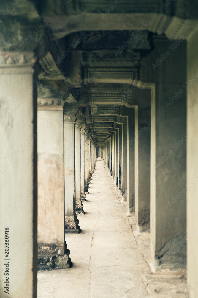 Ancient corridor Angkor Wat, Siem Reap, Cambodia