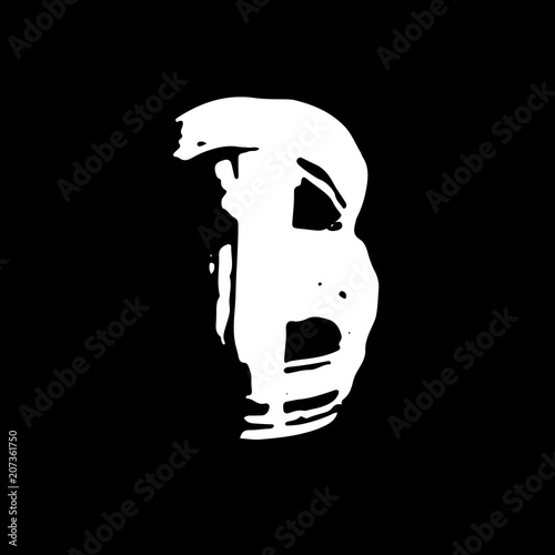 Letter B. Handwritten by dry brush. Rough strokes textured font. Vector illustration. Grunge style alphabet.