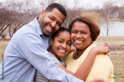 Happy African American Family Smiling Outside