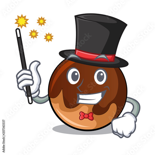 Magician chocolate donut mascot cartoon