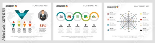 Colorful analytics or consulting concept infographic charts set. Business design elements for presentation slide templates. Can be used for financial report, workflow layout and brochure design.