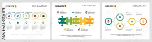 Colorful banking or planning concept infographic charts set. Business design elements for presentation slide templates. Can be used for financial report, workflow layout and brochure design.