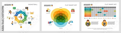 Colorful basketball or finance concept infographic charts set. Business design elements for presentation slide templates. Can be used for annual report, advertising, flyer layout and banner design.