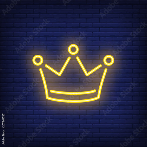 Yellow crown night bright advertisement element. Gambling concept for neon sign design. Vector illustration in neon style for online casino, slot machine, jackpot