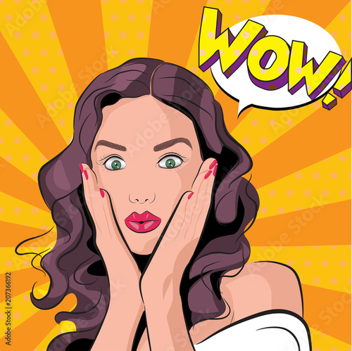 Pop art vector amazed woman