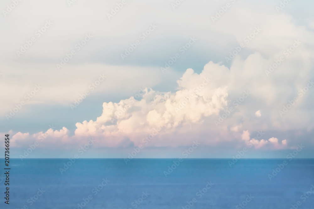 Fototapeta premium Dramatic atmosphere panorama view of beautiful blue sky and clouds with freshness ocean view in summer holiday.