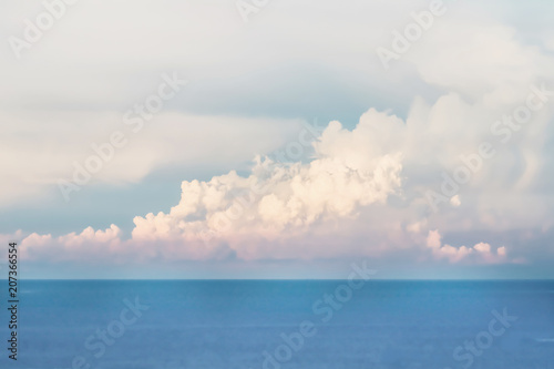 Dramatic atmosphere panorama view of beautiful blue sky and clouds with freshness ocean view in summer holiday.
