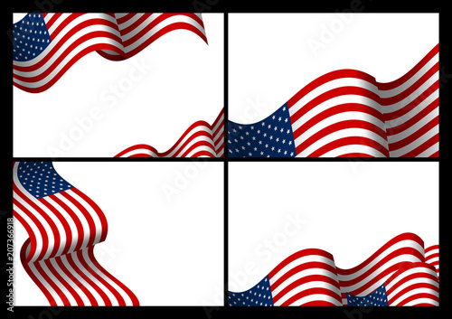 Set of USA banner background design of american flag wave with copy space vector illustration