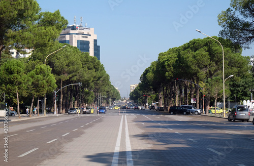 View along the boulevard Bulevardi Deshmoret e Kombit in Tirana, Albania. photo