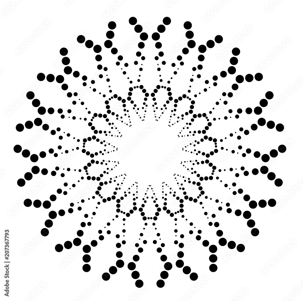 concentric circular radial dots monochrome black and white abstract design element concentric circular radial dots monochrome black and white abstract design element