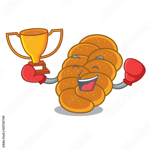 Boxing winner challah mascot cartoon style