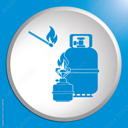 Camping stove with gas bottle icon vector