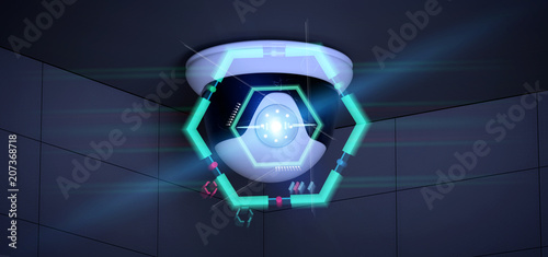 Fotografie Security camera targeting a detected intrusion - 3d renderinga