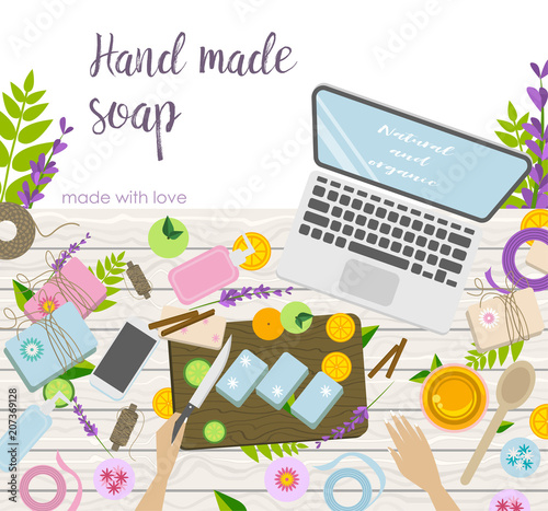 Workplace of hand made cosmetics and soap making master