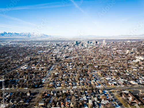 Aerial view of Salt Lake City Utah in the morning