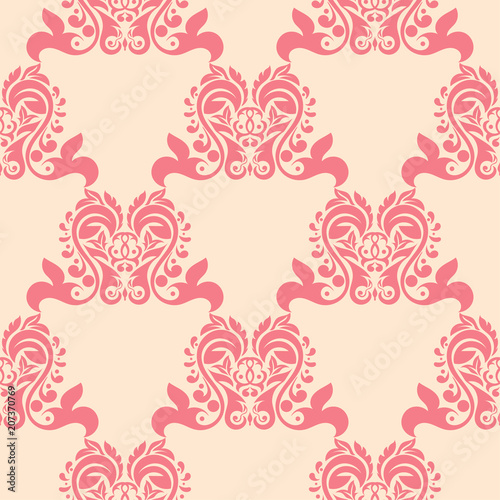 Red floral seamless pattern on beige background © Liudmyla