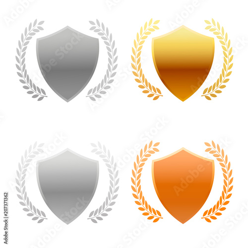 The shield is gold , silver, gold, silver and platinum with a wreath.