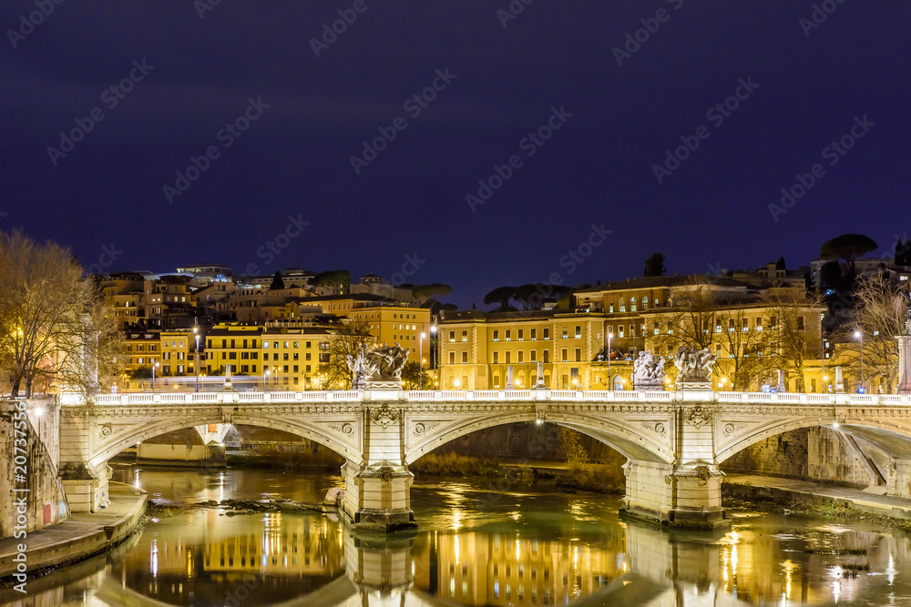 Rome, Italy. Vittorio Emanuele II bridge over the Tiber river.