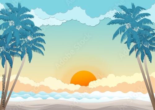 Coconut tree on sunshine and seascape background - Illustration