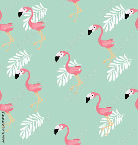 Pink flamingo bird  vector pattern