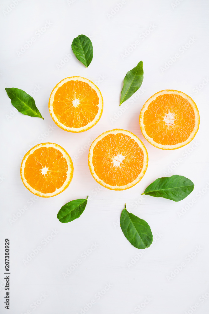 Fresh orange citrus fruit on white background. Top view Fresh orange citrus fruit on white background. Top view