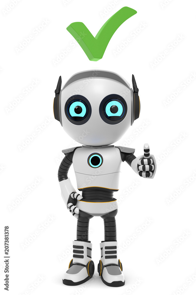 3D Roboter mit grünen Haken