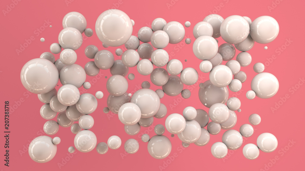 White spheres of random size on red background White spheres of random size on red background