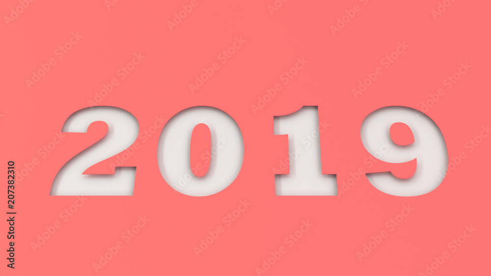 White 2019 number cut in red paper