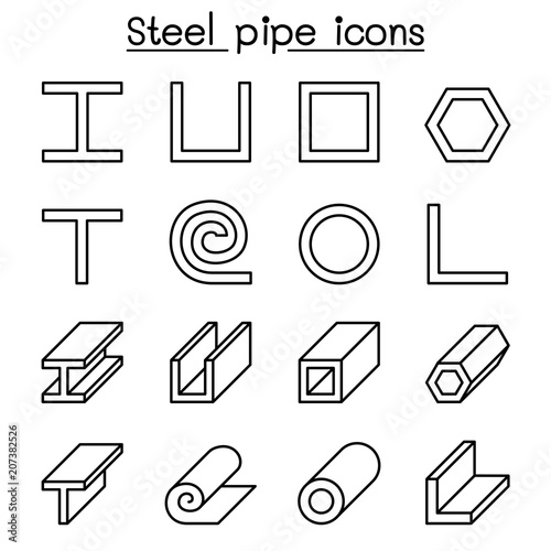 Steel Pipe icons set in thin line style