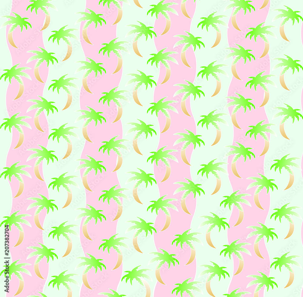 Hintergrundmuster mit Palmen und pastellfarbenen Wellen