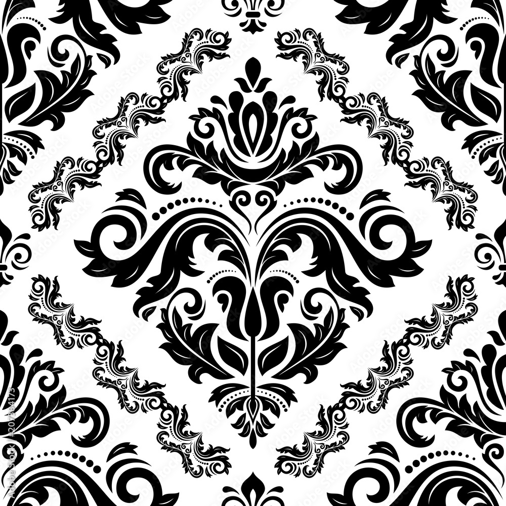 Classic seamless vector pattern. Damask orient ornament. Classic vintage background. Orient black and white ornament for fabric, wallpaper and packaging