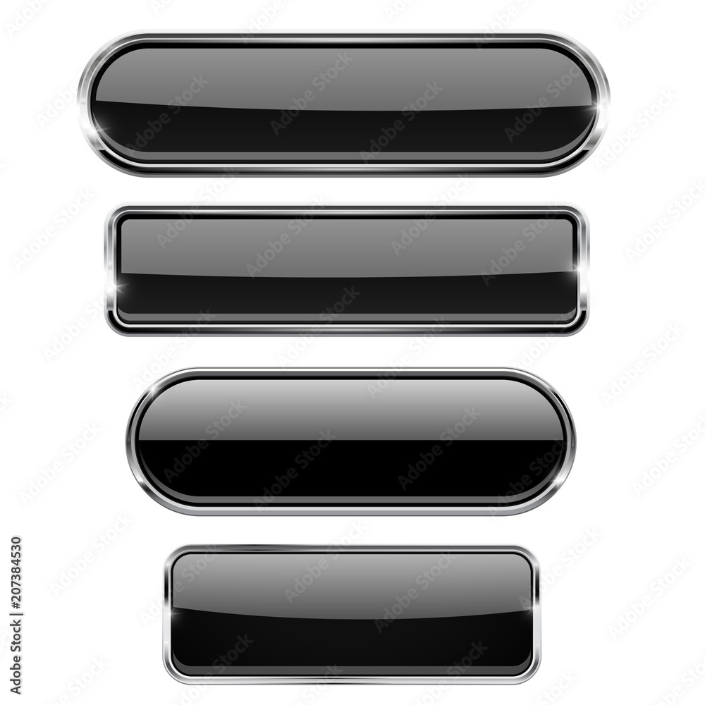 Black set of buttons with chrome frame Black set of buttons with chrome frame