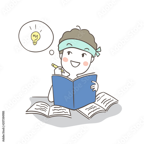 Vector character a boy hard to read for the exam
