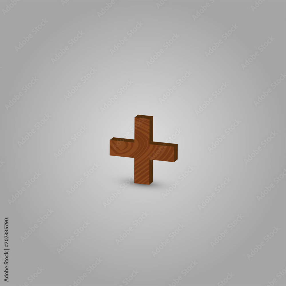 Obraz premium Realistic wood character from a typeset, vector illustration