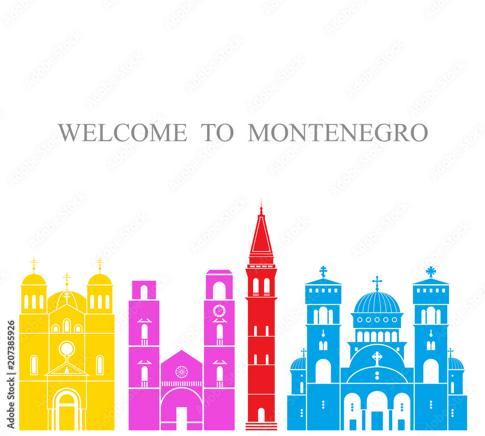 Montenegro set. Isolated Montenegro architecture on white background