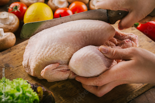 Preparing cooking process with poultry and season vegetables