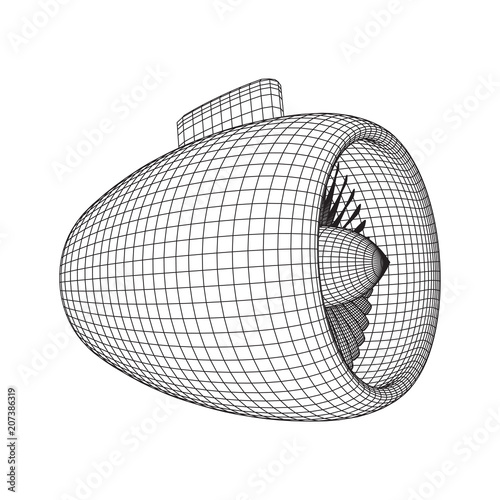 Принти на полотні Turbo jet plane engine wireframe low poly mesh vector illustration