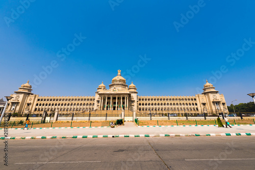 BENGALURU, KARNATAKA - INDIA - NOVEMBER 09, 2016: Main building of government of Bangalore. Street view. Copy space for text.