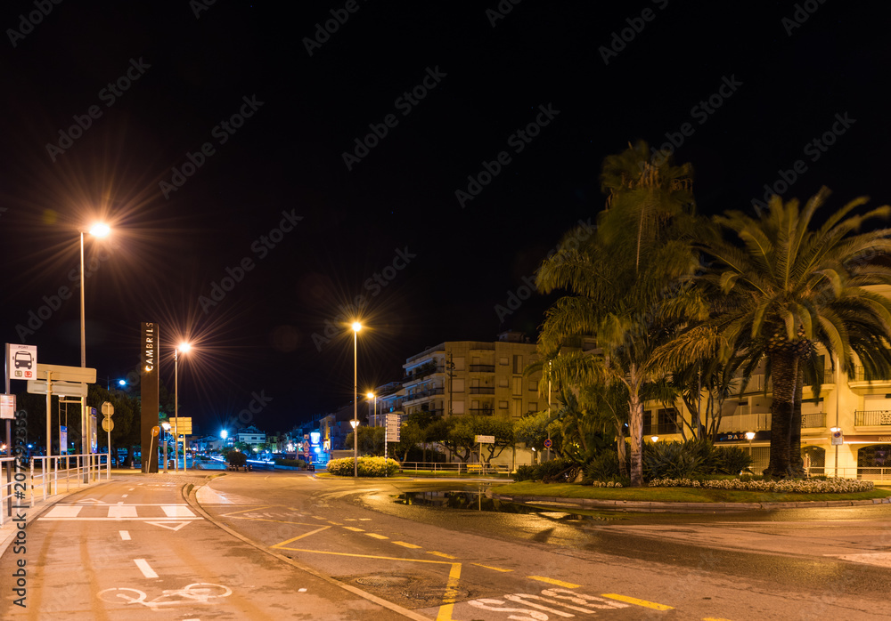 CAMBRILS, SPAIN - SEPTEMBER 16, 2017: View of the night street. Copy space for text.